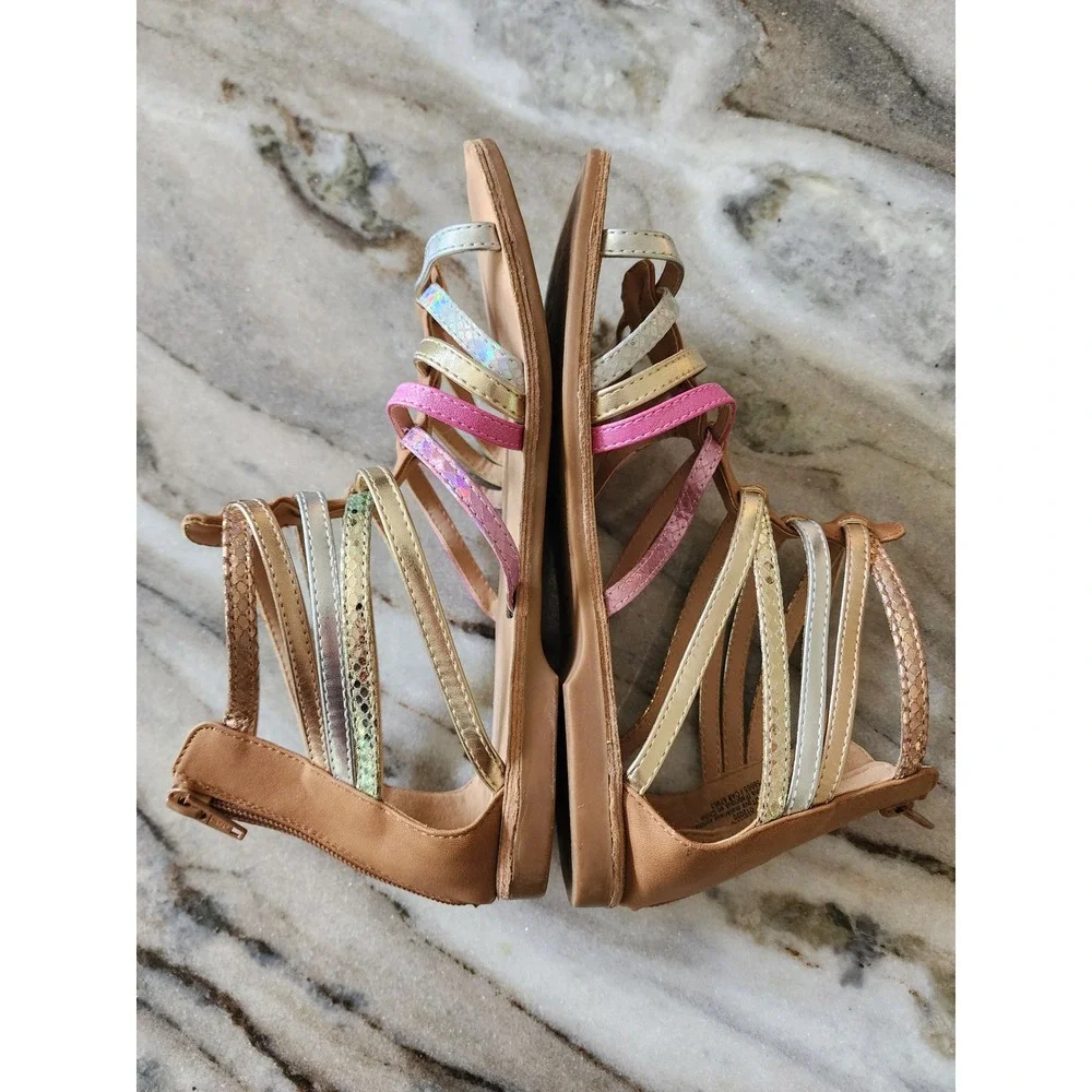 Tucker +‎ Tate Marissa Girls Metallic Gladiator Sandals Tan Pink Gold Size 5M
